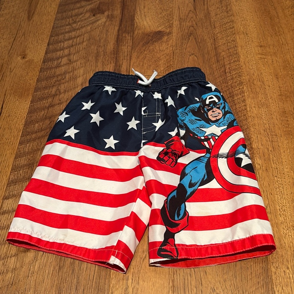 Marvel Comics Boy’s Captain America Swim Trunks Size 5/6
